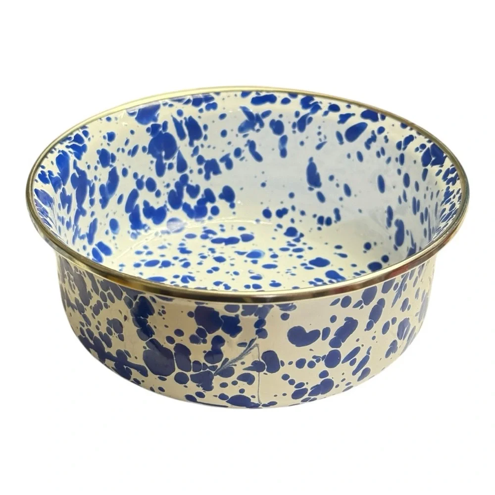 Crow Canyon Home Blue Splatter Enamelware Bowl and Plate Set